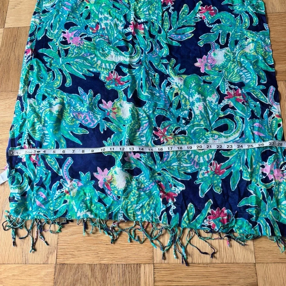 Lilly Pulitzer Silk Cashmere Scarf Blue Green Floral